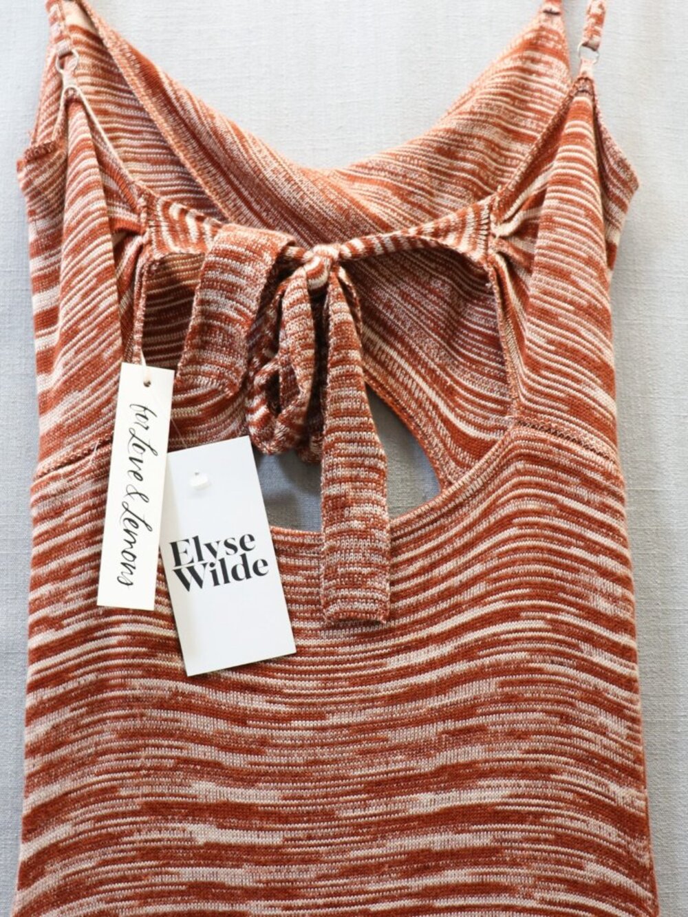 For Love & Lemons Isabela Midi Dress L NWT Brown Space Dye Knit Cut Out Twist - Picture 8 of 16